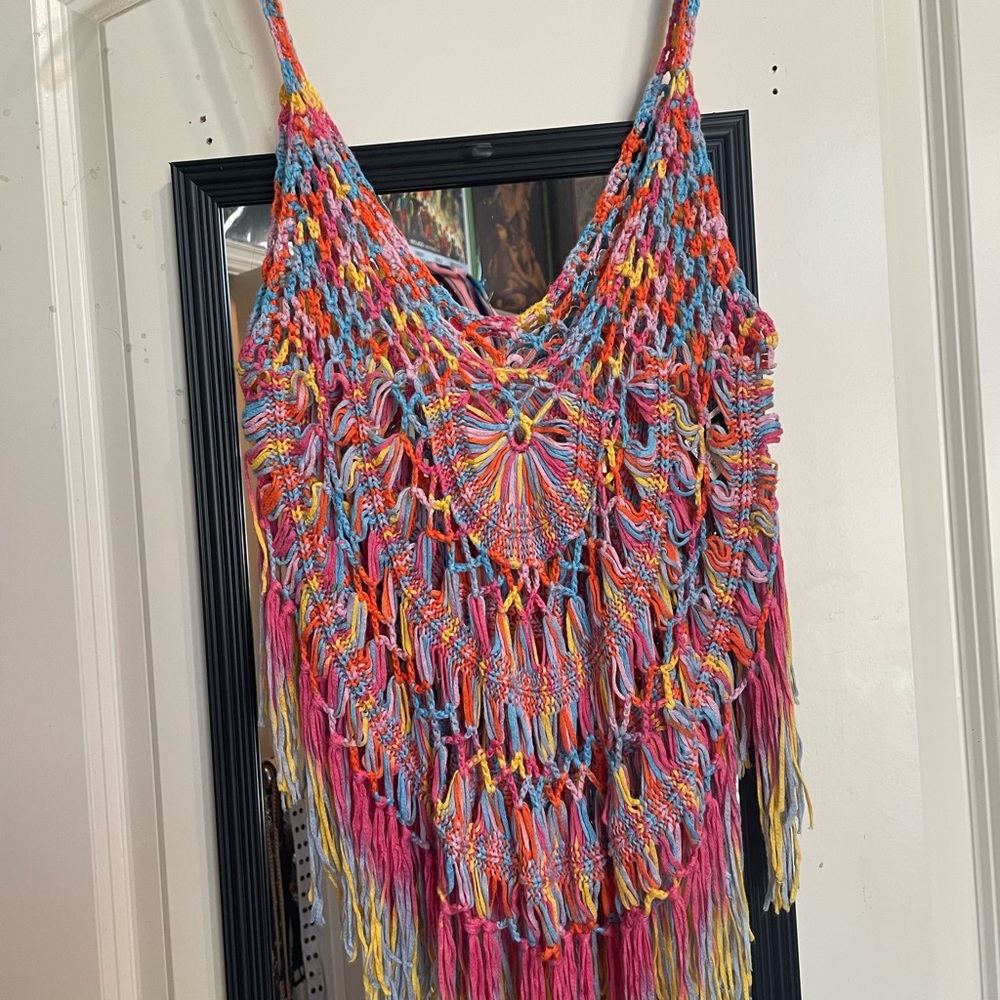 SHEIN Multicolor Crochet Fringe Crop Top